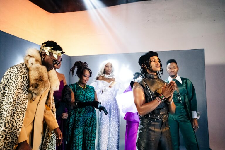 A group of people in fashionable outfits